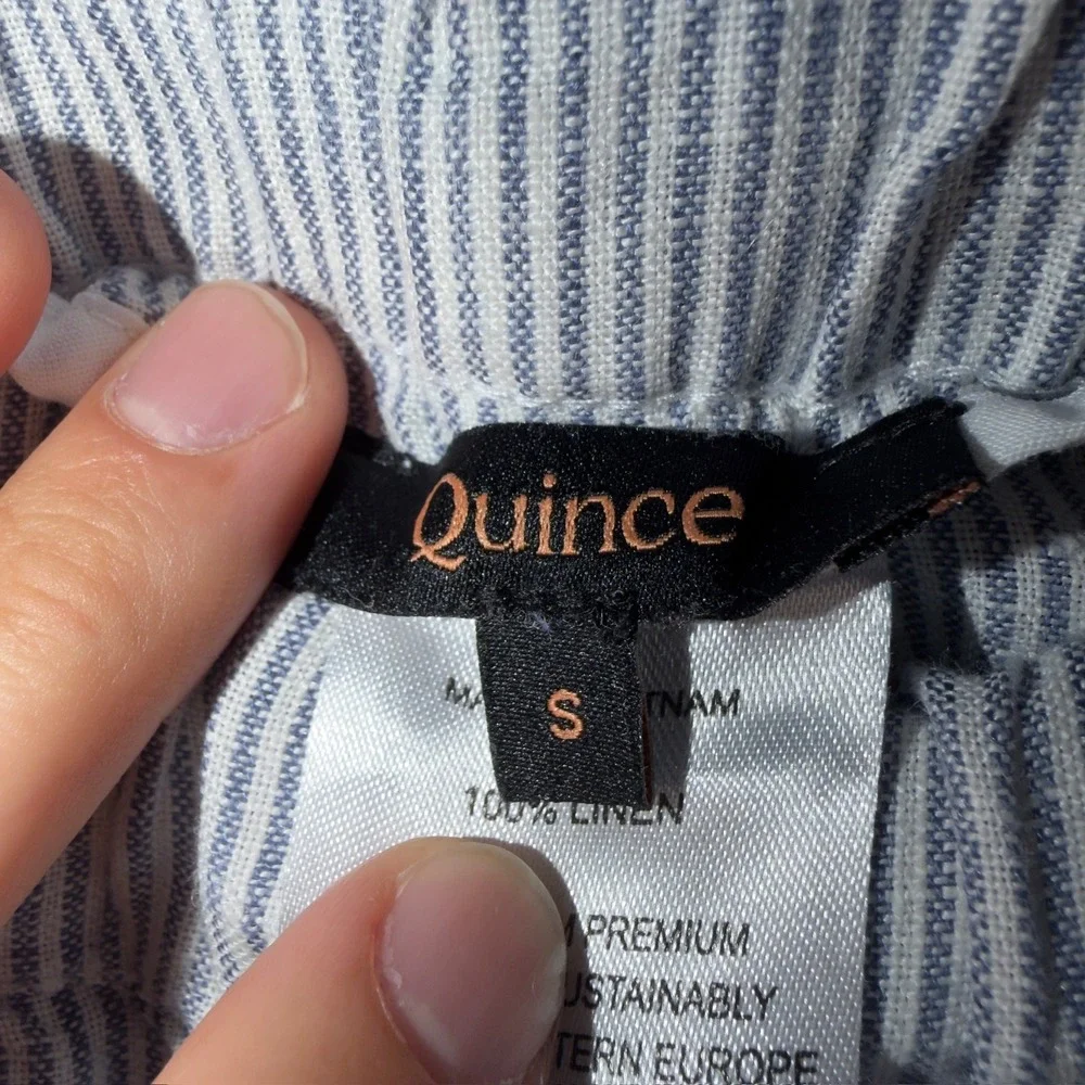 Quince Womens 100% Linen Striped Elastic Waist Pants Blue White Small JDA01